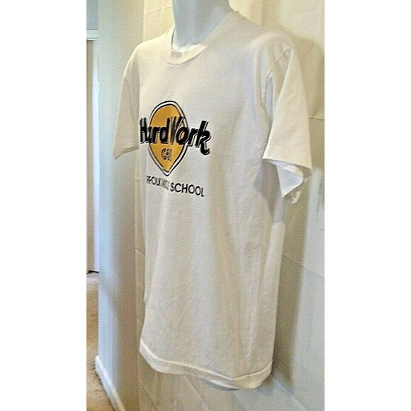 Hard Work Cafe T Shirt Vintage Norfolk Middle School Made in USA Single Stitch L - Picture 3 of 5